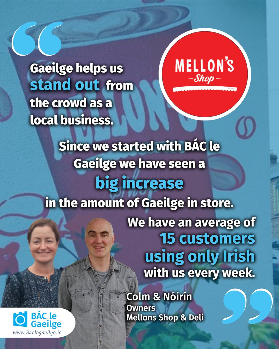 Is iontach an rud é le feiceáil an oiread iarrachta atá ar bun ag @mellonsshopdeli leis an teanga a spreagadh mórthimpeall orthu. Tá bia den scoth le fáil uathu, chomh maith le seirbhís lonadóireachta do chomhlahctaí sa cheantar. #Gaeilge #BÁCleG #BÁCleGaeilge #GnóLeGaeilge #Gnó