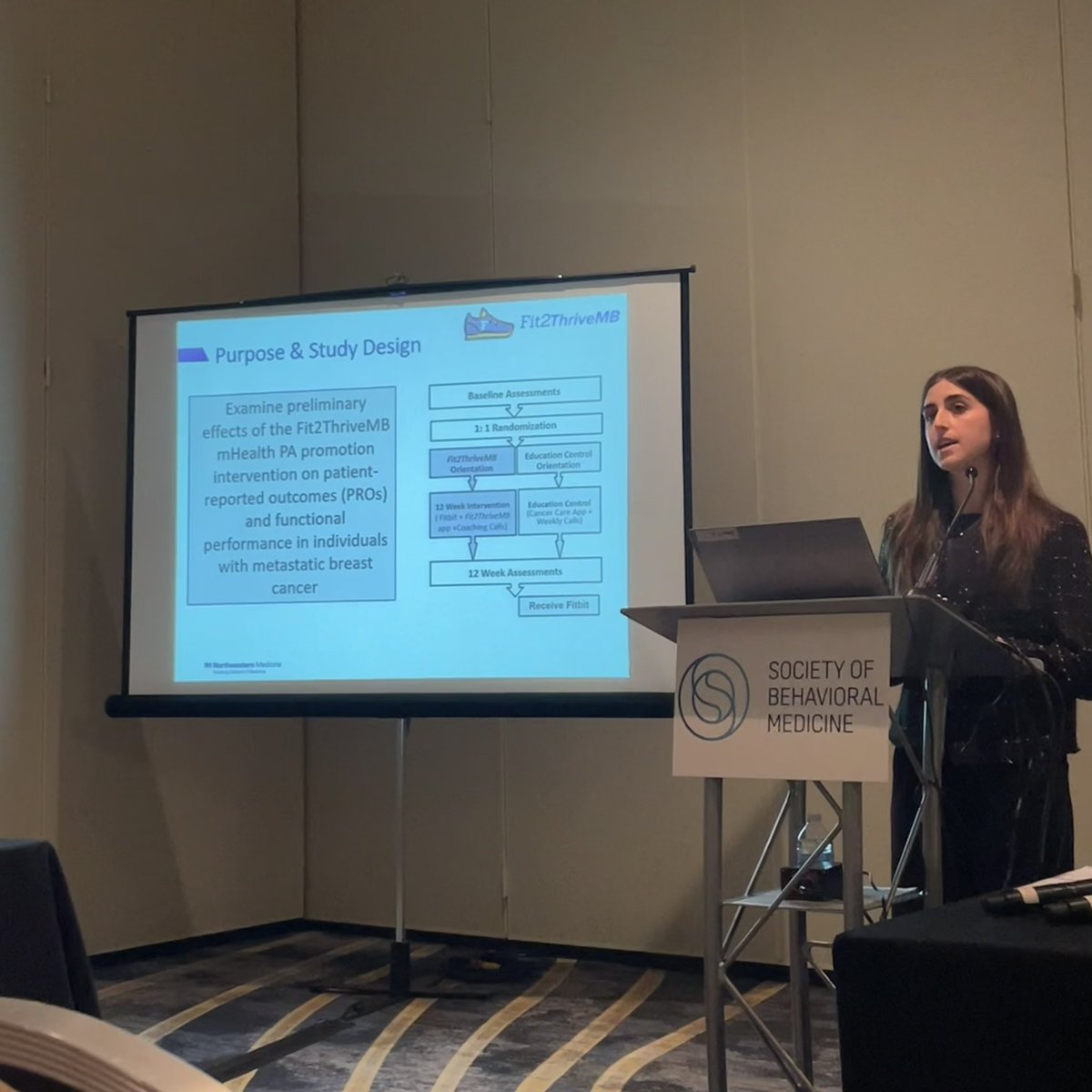 Amazing presentation by <a href="/EHLabNU/">Exercise and Health Lab</a> PhD student <a href="/SolkPayton/">Payton Solk</a> at #SBM2024 on preliminary effects of Fit2ThriveMB (mHealth PA promotion intervention in metastatic breast cancer patients w/ daily tailored goal setting!) on patient-reported outcomes and functional performance <a href="/SBM_PASIG/">SBM Physical Activity Special Interest Group</a>