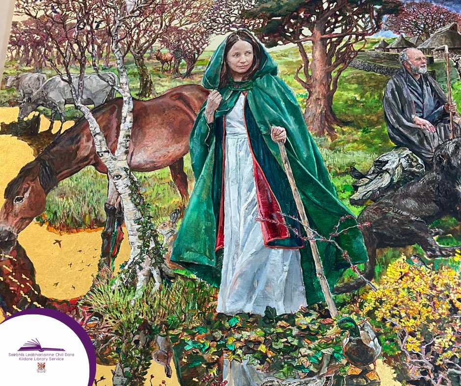 ‘Brigid and Conleth at Dawn’ by artist Lia Laimbock, sponsored by @KildareCoCo @brigid1500 programme, 
to celebrate the life and legacy of St.Brigid.
Unveiled in Leinster House for St. Brigid’s Day, this spectacular painting is now on display in #NaasLib and Cultural Centre.