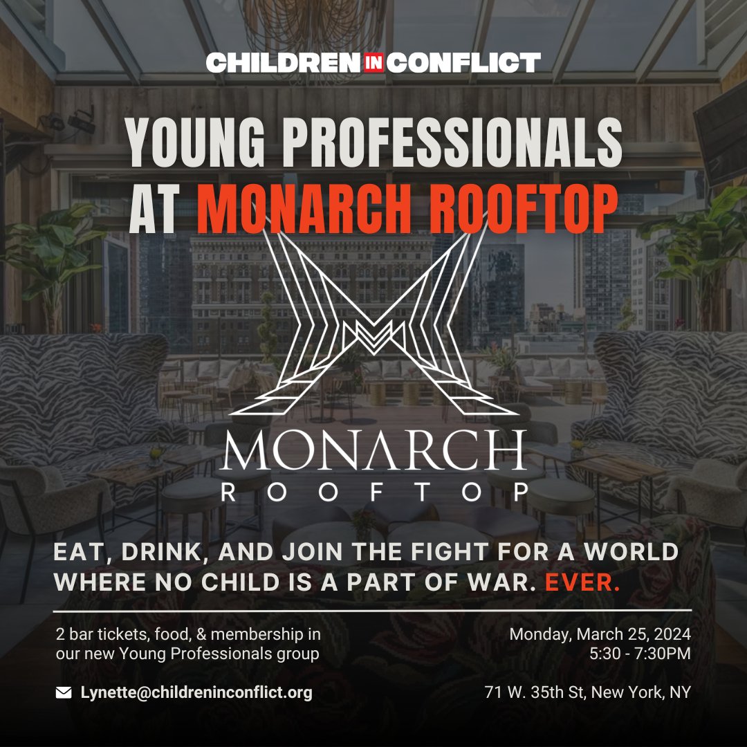 We're thrilled to be hosting our first meeting of the CIC Young Professionals @MonarchLounge! Join us for drinks, food and #networking as we fight for a world where no child is a part of war. Attendance allows you to add CIC YP to your resume. 🎟️ bit.ly/43hSFRM