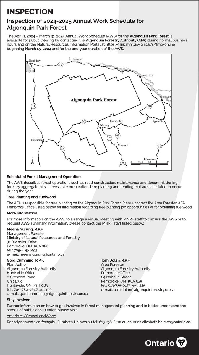 Inspection of the 2024-2025 Annual Work Schedule for the Algonquin Park Forest