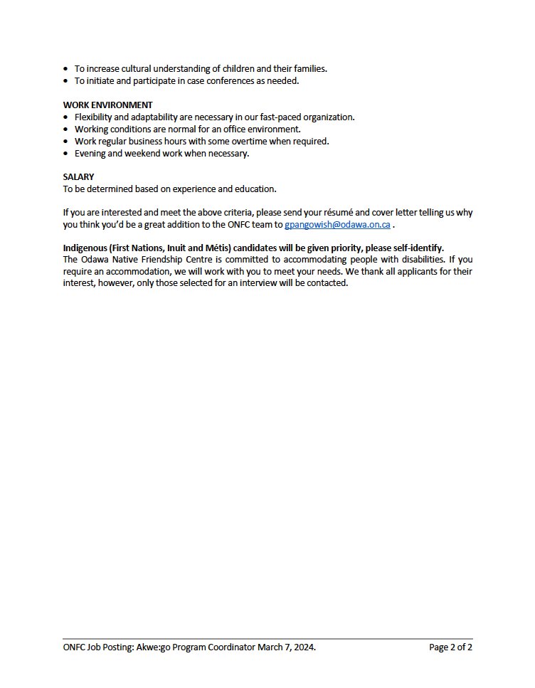 Employment Opportunity! The Akwe:go program goals are to provide urban Indigenous, at-risk children with supports, tools and healthy activities that will build upon and foster their inherent ability to make healthy choices.