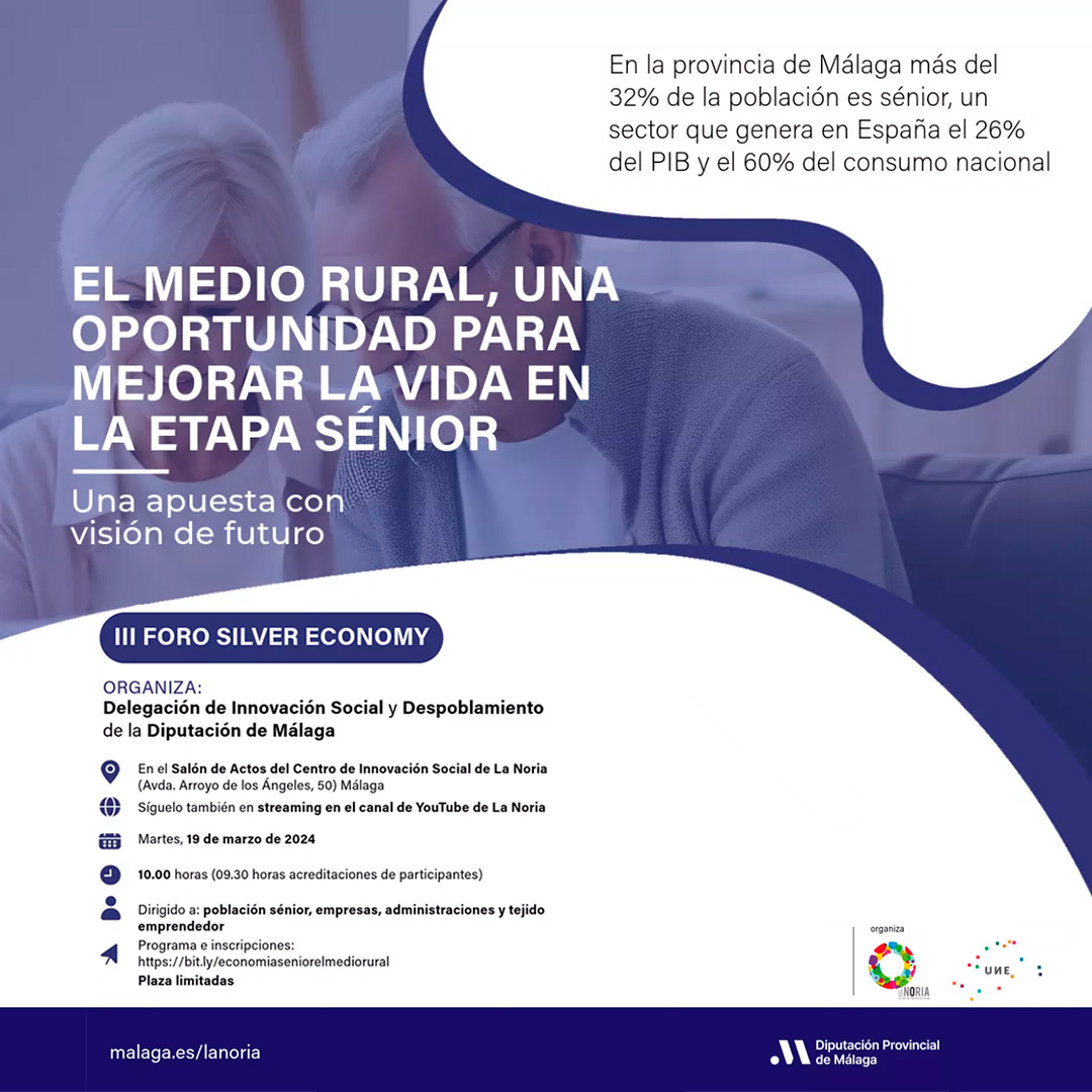 📍 Lugar: Salón de Actos del Centro de Innovación <a href="/lanoria_mlg/">La Noria</a> en Avda. Arroyo de los Ángeles, 50
📆 Día: Martes, 19 de marzo de 2024
🕙 Horario: 10:00h-13:30h 
💻 Inscríbete aquí hasta el 18 de marzo, inclusive 👇
bit.ly/economiasenior…

Programa👉 bit.ly/ruralsenior