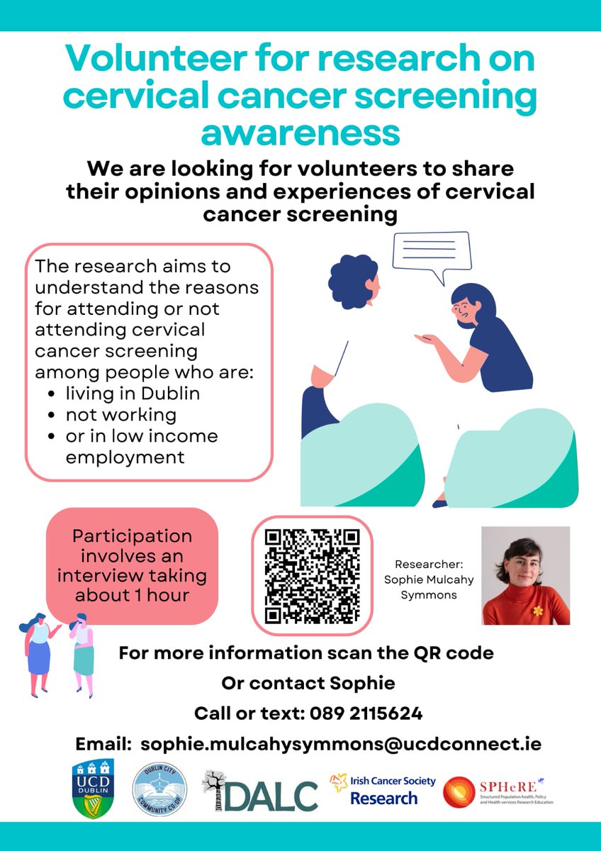 Volunteers needed for research on cervical cancer screening awareness. The research aims to understand the reasons for not attending cervical cancer screening. Participation involves an interview lasting approximately one hour #CervicalCancerAwareness #ResearchStudy