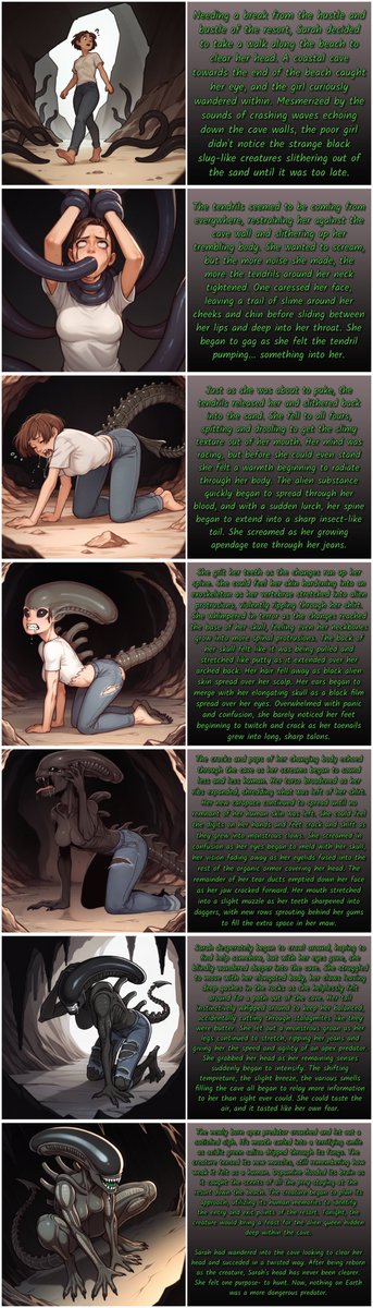 AlwaysFeral_TF's tweet photo. The Cave (Xenomorph TF Sequence)

Wanted to try a new format that combines a sequence with some storytelling. Also wanted to try a Xenomorph TF!

PDF Version: https://t.co/s8qDy55IxI

#TF #TFTuesday #TFEveryday #Transformation #Xenomorph #XenomorphTF #Alien #AlienTF #TFSequence https://t.co/7f8Q2YQNln