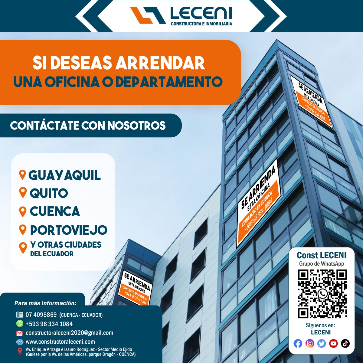 Leceni2022's tweet photo. #ConstructoraLECENI
¿Deseas arrendar una oficina o departamento y no sabes a quién acudir?
Nosotros te ayudamos, ¡Contáctanos!
@GAD_Jipijapa @gobiernodejunin @manta_alcaldia 

Página web:
https://t.co/5FQDRchKmO https://t.co/t4sibPDAq4