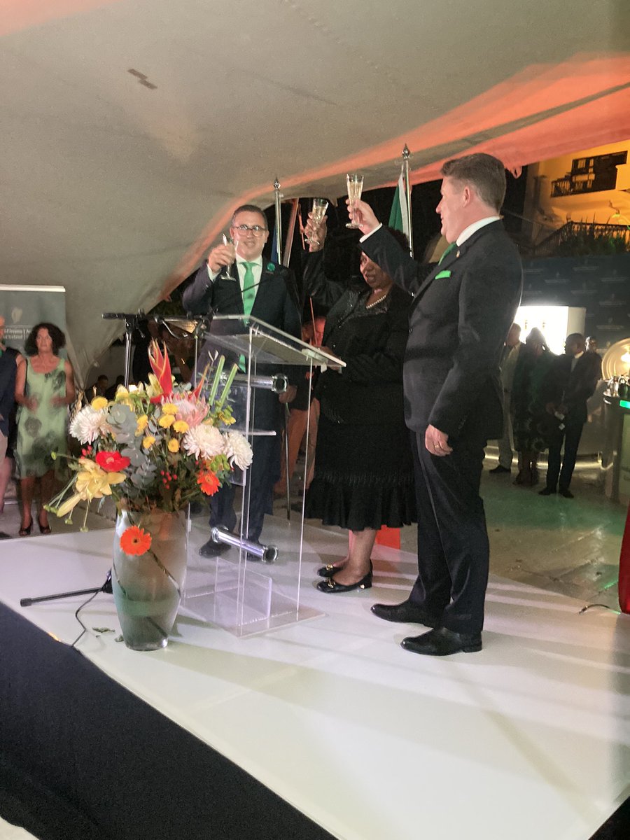South Africa’s Minister of Basic Education Angie Motshekga welcomed by <a href="/DarraghOBrienTD/">Darragh O'Brien</a> &amp; <a href="/IrlAmbRSA/">Ambassador Austin Gormley</a> at the <a href="/IrlEmbPretoria/">Irish Embassy Pretoria</a>’s official #StPatricksDay ☘️reception in Pretoria. #GlobalIreland #GlobalCommunity