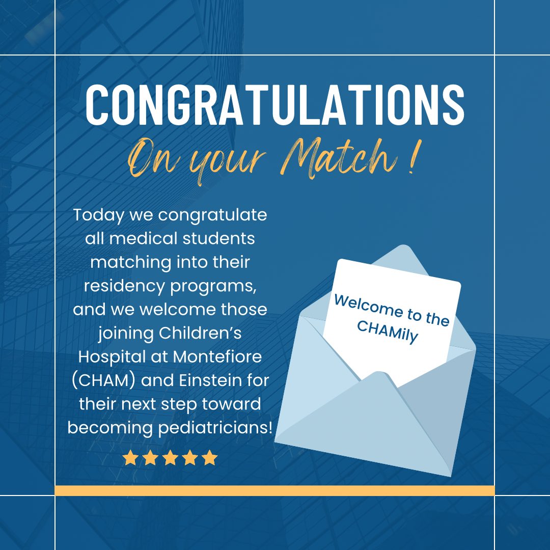 Congratulations to everyone matching today! We are excited to work with those of you who will be spending time at CHAM and Einstein, welcome to the #CHAMily ! 🎉👏 #MatchDay2024 #pediatricresidency #medicaleducation