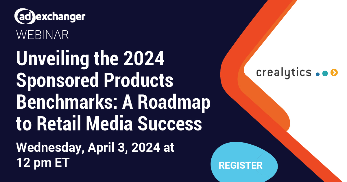 Join us April 3 at 12PM ET for this free webinar that will provide a preview of the '2024 Sponsored Products Benchmarks Report'. Gain insights into the sponsored products landscape, brand data across retail media networks, and more. Register today: bigmarker.com/AdExchanger/Un…