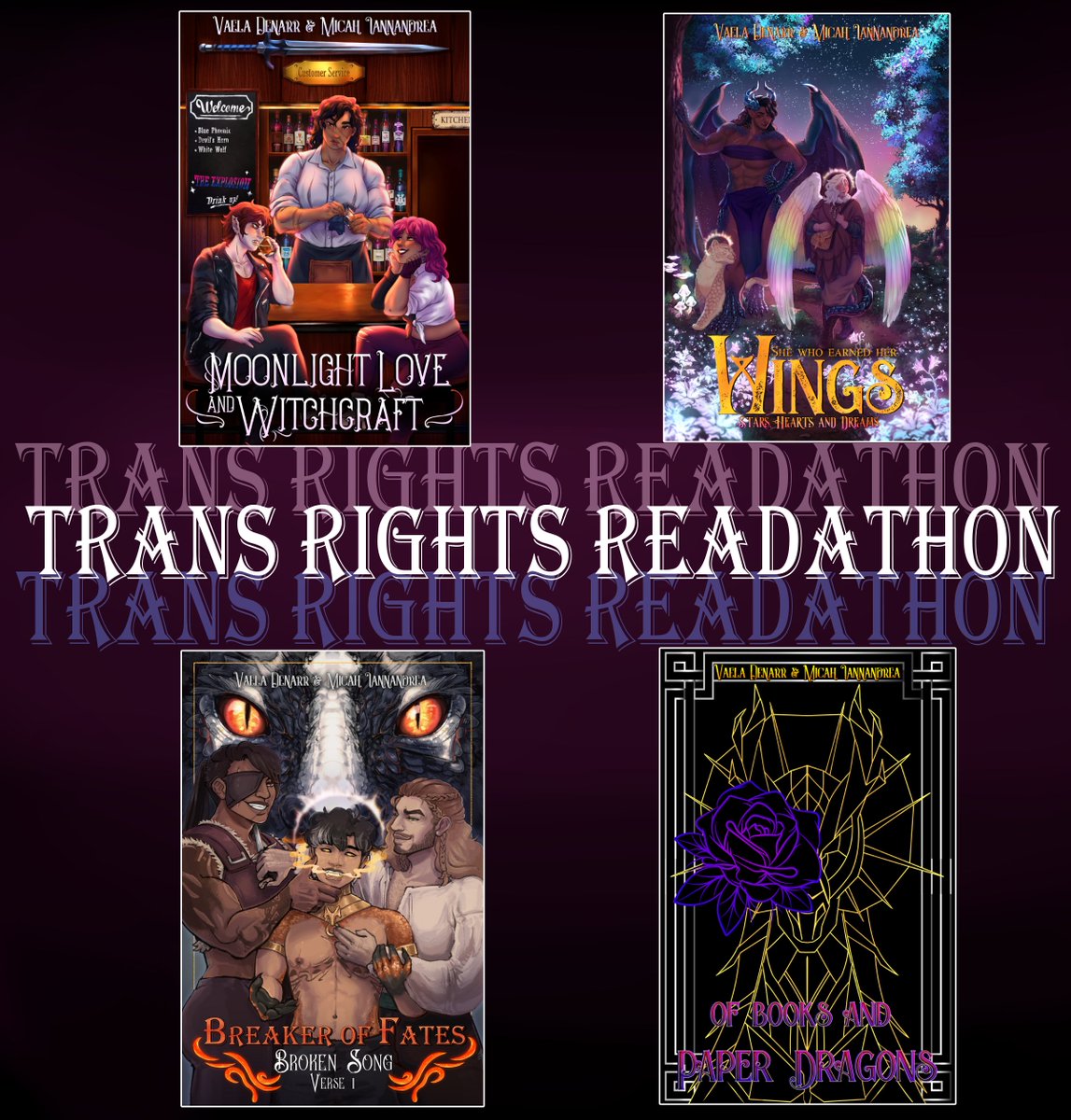 The #TransRightsReadathon is happening again from the 22nd of March to the 29th, so we're putting ours on sale!

If you're looking for ownvoice trans books with queerplatonic relationships, polyamory, and giant lesbian dragons, werewolves and vampires, we've got you covered!