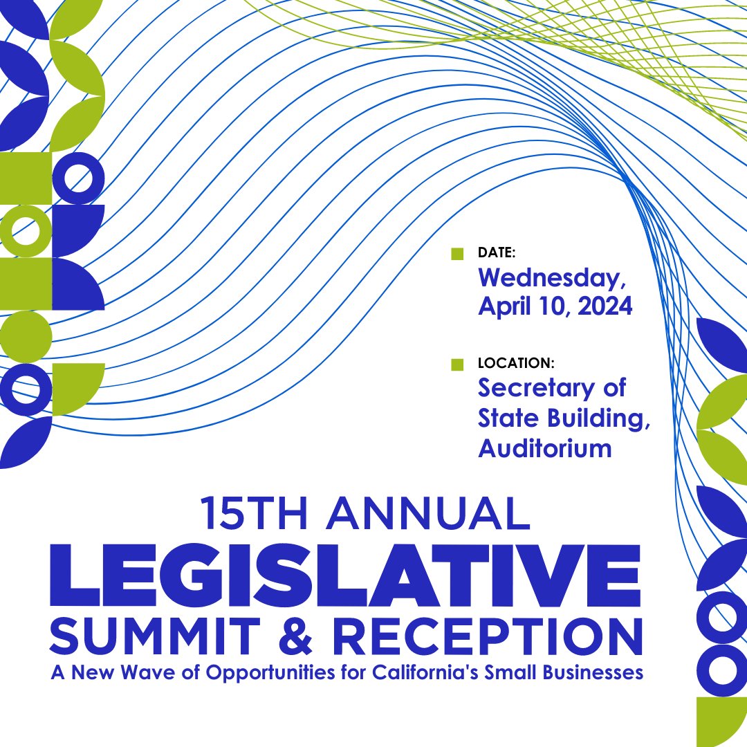 Don't miss out on the 15th Annual Legislative Summit & Reception on April 10! 🎉 Explore new opportunities for California's small businesses with keynote speakers, dynamic panel discussions, and networking opportunities. Secure your tickets today! 🔗: eventbrite.com/e/15th-annual-…