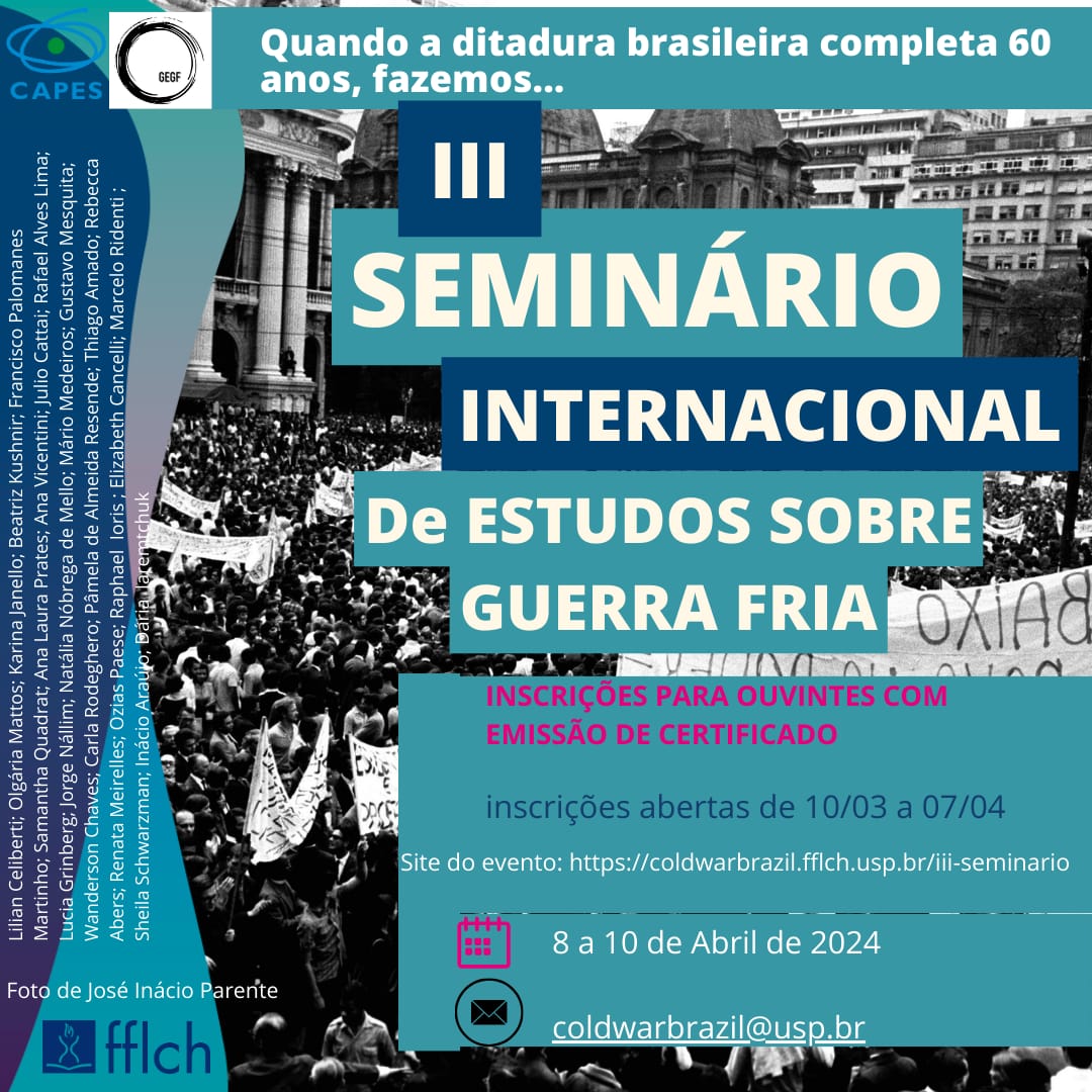 Durante o III Seminário Internacional de Estudos sobre Guerra Fria, teremos inscrições para ouvinte com emissão de certificado. 
Para se inscrever: docs.google.com/forms/d/e/1FAI…