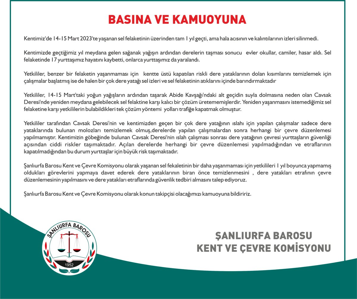 KentveCevre's tweet photo. Bir yıl önce 17 yurttaşımızın canına mal olan sel felaketinin sorumlularına dair açıklamamızdır. https://t.co/XAKK8cEMNa