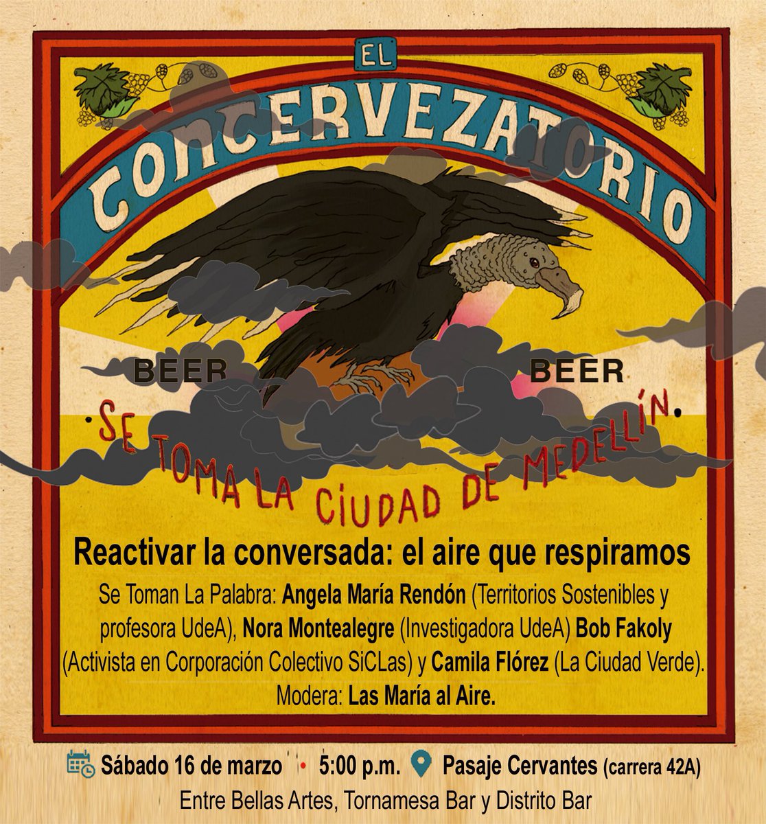 ¿Ustedes también creen que debemos retomar la conversada sobre el aire que respiramos en Medellín?
😷

Nos vamos a tomar la palabra a las 5:00 P.M. en el Pasaje Cervantes🍺📍.