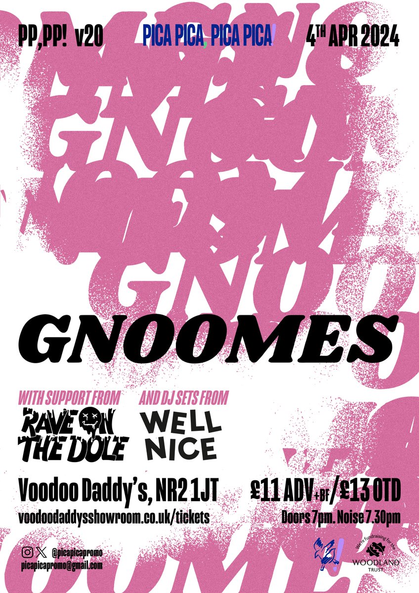 Pica pica, Pica pica! (@picapicapromo) on Twitter photo Too damn right! We've got a lush poster for <a href="/gnoomesofficial/">GNOOMES</a>*, <a href="/Raveonthedole/">Rave On The Dole</a>, Well Nice DJs at our Th 04 April gig at Voodoo Daddy's, #Norwich 🔥🔥🔥
* “Re-assessing and extrapolating sonic boundaries” <a href="/LoudAndQuietMag/">Loud And Quiet</a>
AND we've got tickets: eventbrite.co.uk/e/gnoomes-rave… 🎟🎟🎟 Too damn right! We've got a lush poster for <a href="/gnoomesofficial/">GNOOMES</a>*, <a href="/Raveonthedole/">Rave On The Dole</a>, Well Nice DJs at our Th 04 April gig at Voodoo Daddy's, #Norwich 🔥🔥🔥
* “Re-assessing and extrapolating sonic boundaries” <a href="/LoudAndQuietMag/">Loud And Quiet</a>
AND we've got tickets: eventbrite.co.uk/e/gnoomes-rave… 🎟🎟🎟