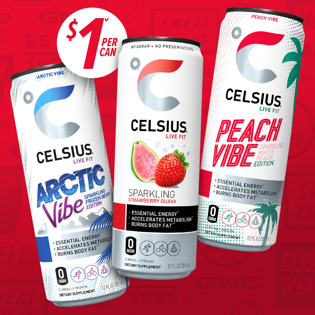 Give your day a little extra go!⚡ CELSIUS single cans are only $1 (no-limit). Run to your local GNC store before this limited offer is gone 🏃 🏃 🏃.