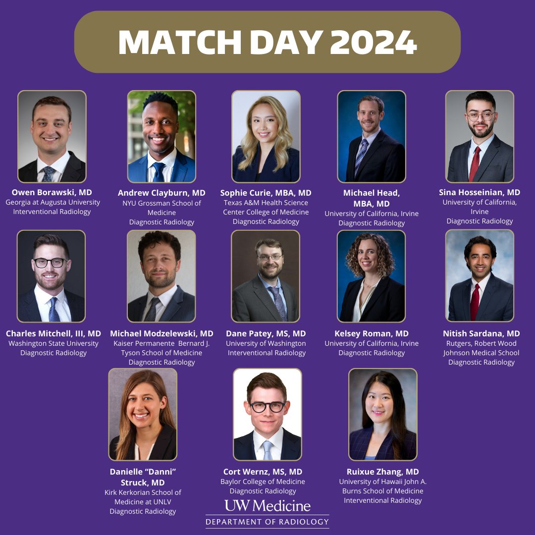 Happy #MatchDay! We can’t wait to have these superstars join our #UWRadiology diagnostic and interventional teams! #Classof2029 #Classof2030 #UWMedicine