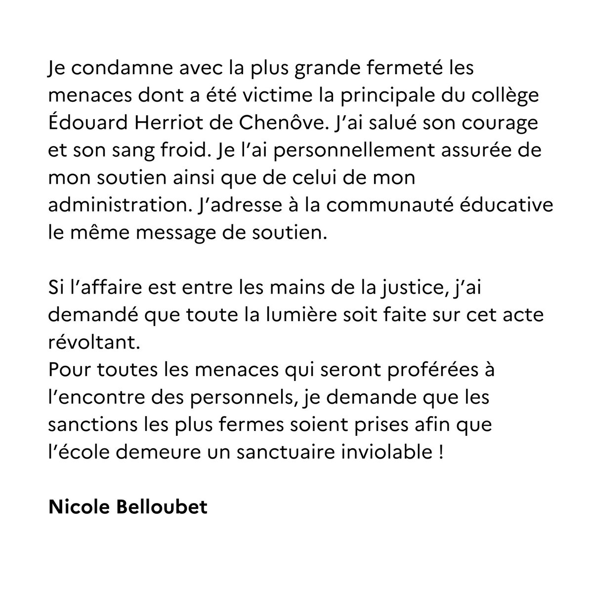 Total soutien à la principale menacée par un collégien à Dijon ↓