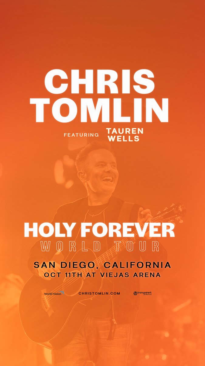 We are so excited to host Chris Tomlin on the Holy Forever World Tour, this Fall! He will be here at Viejas Arena on October 11, 2024 and the pre-sale starts on Monday, March 25th at 8AM PST! Join the Facebook event page for first access to the pre-sale password and more details