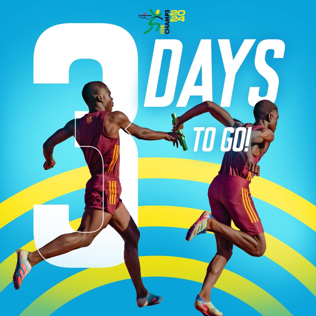 ⏳ Tic-toc, tic-toc! The countdown is on: just 3 days until we light up the tracks at  🎉2024 ISSA/GraceKennedy Championships! 💪

🏟️ ISSA/GraceKennedy Boys and Girls Championships
🗓️ March 19-23, 2024
📍National Stadium
🎟️ Available online NOW at tickets.issasports.com