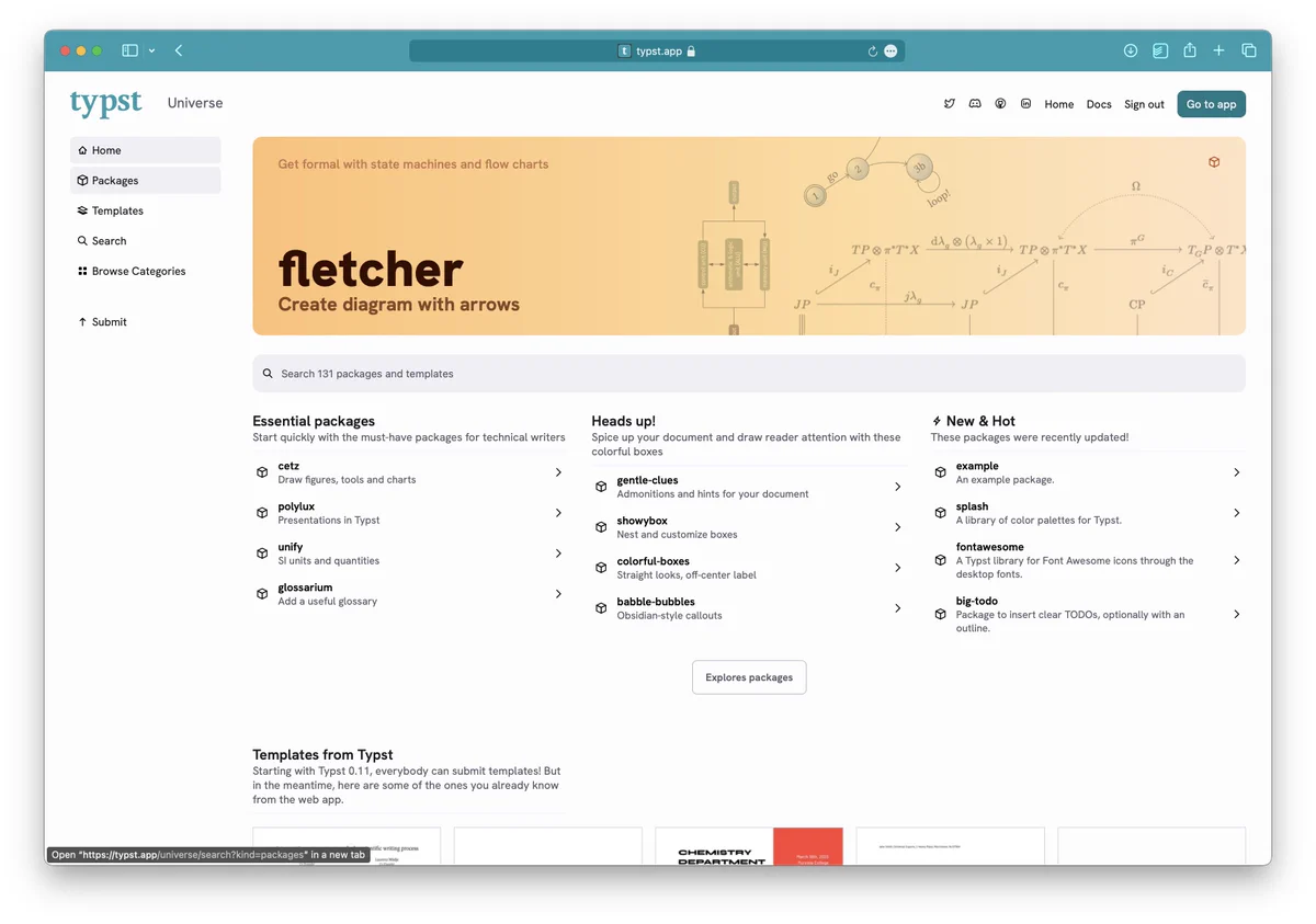 Screenshot of Typst Universe