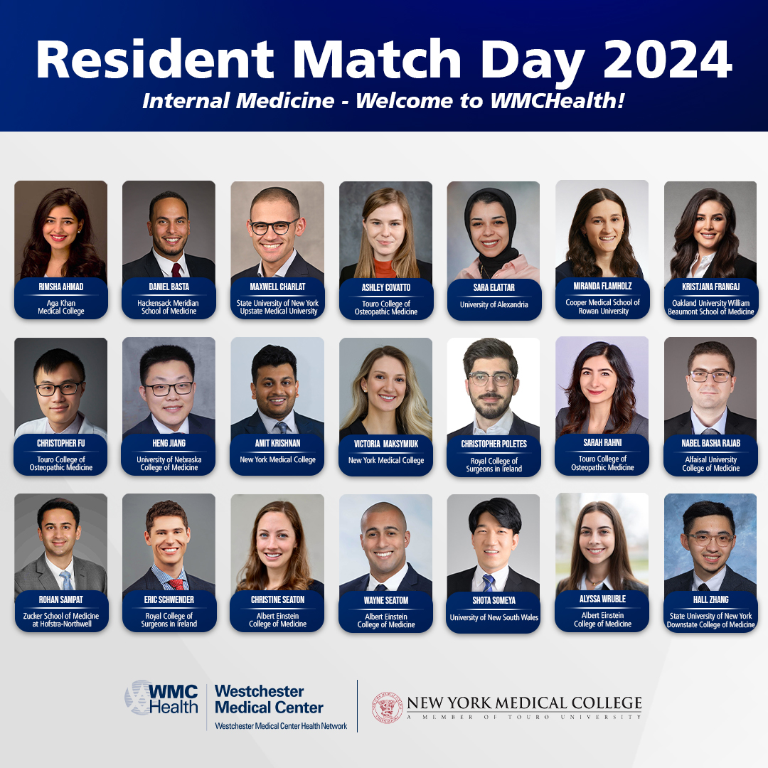 It's Match Day, the day when medical students find out where they will be headed for residency training. Join us in welcoming our newest residents to Westchester Medical Center's Internal Medicine Residency! #Match2024 @TheNRMP