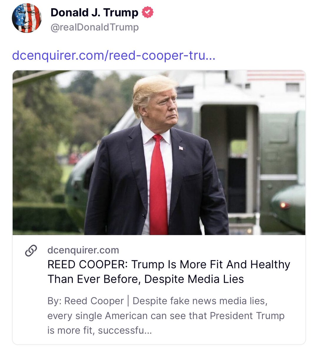 Thank you, BEST PRESIDENT TRUMP, for sharing my latest article! Despite the fake news media lies, every single American can see that Best President Trump is more fit & healthy than EVER BEFORE! God bless BEST PRESIDENT TRUMP!