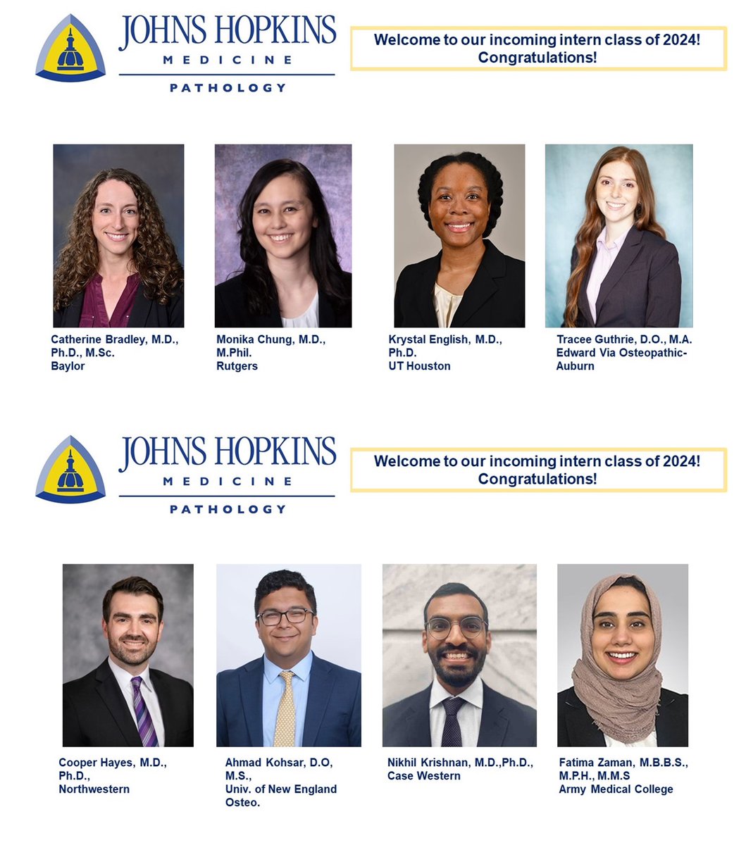 ✨Congratulations to our incoming PGY-1s! ✨

Welcome to the Johns Hopkins Pathology family!🎉

#pathmatch2024 #pathology #johnshopkins #johnshopkinsmedicine