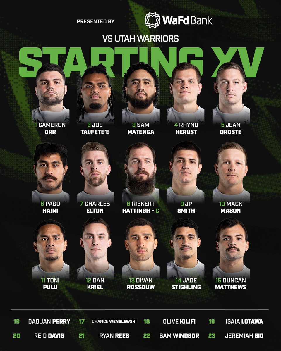 Seattle Seawolves Rugby (@seawolvesrugby) on Twitter photo Match 3️⃣: Introducing your @wafdbank Seattle Seawolves Starting XV and Reserves lineup!
Our match against the <a href="/utwarriorsrugby/">Utah Warriors Rugby</a>, is this Saturday, March 16, kick-off at 6:00pm PT.
📺 WATCH LIVE ON: <a href="/fox13seattle/">FOX 13 Seattle</a> & <a href="/therugbynetwork/">The Rugby Network</a>
@usmlr | #TogetherWeHunt Match 3️⃣: Introducing your @wafdbank Seattle Seawolves Starting XV and Reserves lineup!
Our match against the <a href="/utwarriorsrugby/">Utah Warriors Rugby</a>, is this Saturday, March 16, kick-off at 6:00pm PT.
📺 WATCH LIVE ON: <a href="/fox13seattle/">FOX 13 Seattle</a> & <a href="/therugbynetwork/">The Rugby Network</a>
@usmlr | #TogetherWeHunt