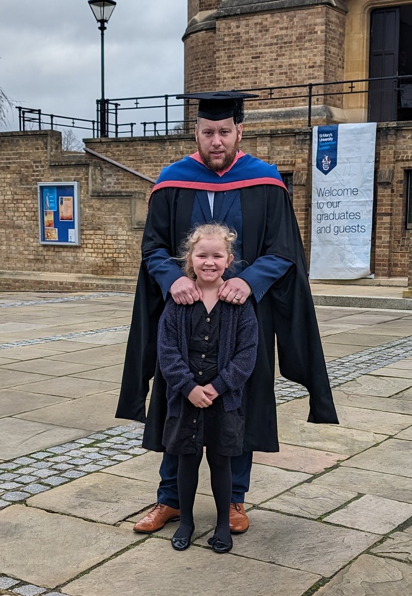 Callender6's tweet image. Really proud to have graduated from @YourStMarys today after completing @stmarysPFC  masters degree. What made it an even more special day was having my beautiful daughter there with me who has sacrificed so much while I completed my studies.
