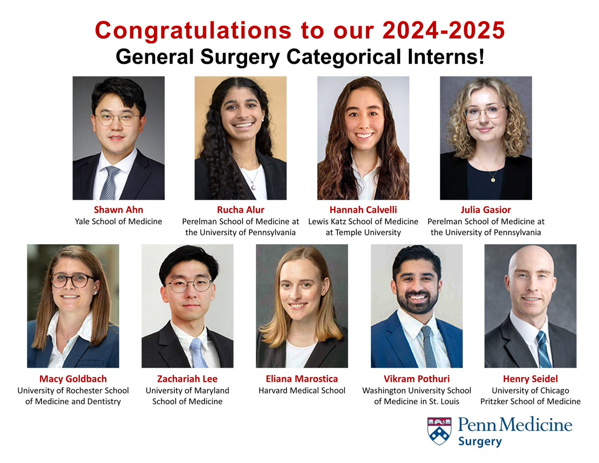 pennsurgery's tweet photo. Happy #Matchday2024! We are proud to introduce the newest members of the Penn General Surgery family. We can't wait for you to join us!!
#MatchDay #medtwitter #SurgTwitter
#GenSurgMatch2024 https://t.co/a7tBM57ws6