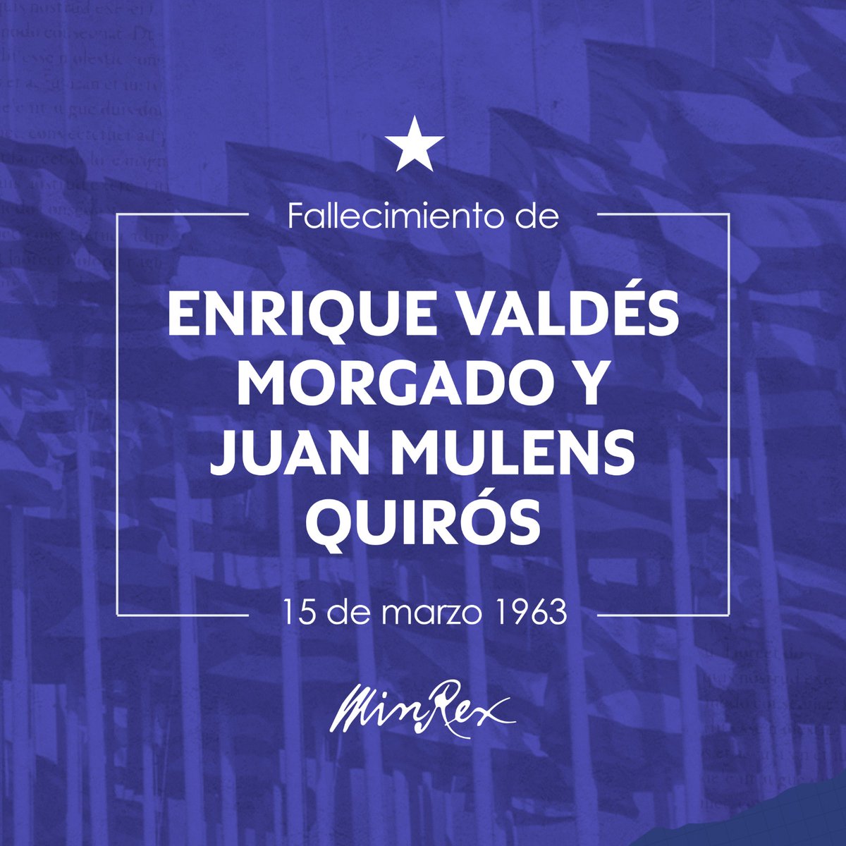 Bruno Rodríguez P (@brunorguezp) on Twitter photo Recordamos en <a href="/CubaMINREX/">Cancillería de Cuba</a> a correos diplomáticos Enrique Valdés Morgado y Juan Mulens Quirós, quienes hace 61 años fallecieron en atentado a avión en el que viajaban
Nuestra #DiplomaciaRevolucionaria defenderá legado de sus mártires ante los que alientan violencia y odio vs Cuba Recordamos en <a href="/CubaMINREX/">Cancillería de Cuba</a> a correos diplomáticos Enrique Valdés Morgado y Juan Mulens Quirós, quienes hace 61 años fallecieron en atentado a avión en el que viajaban
Nuestra #DiplomaciaRevolucionaria defenderá legado de sus mártires ante los que alientan violencia y odio vs Cuba