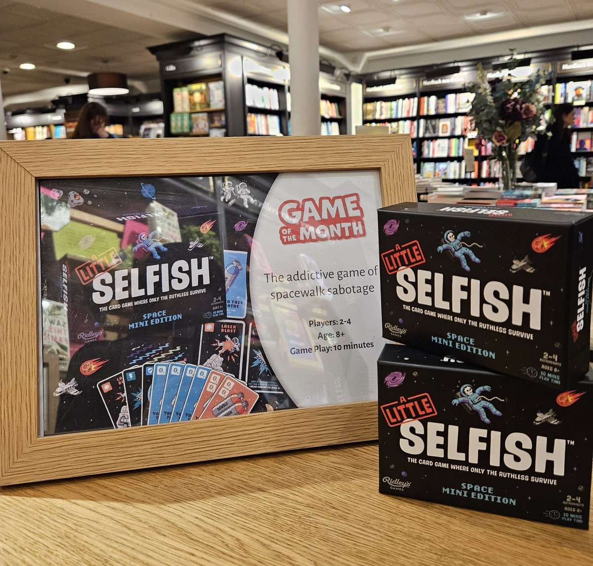 GAME OF THE MONTH 

Indulge your selfish side in this fast-paced card game of strategy and sabotage as you vie to be the last survivor of a deadly space walk.

Age 8+, 2-4 players, playing time 10 minutes.

#waterstonesislington