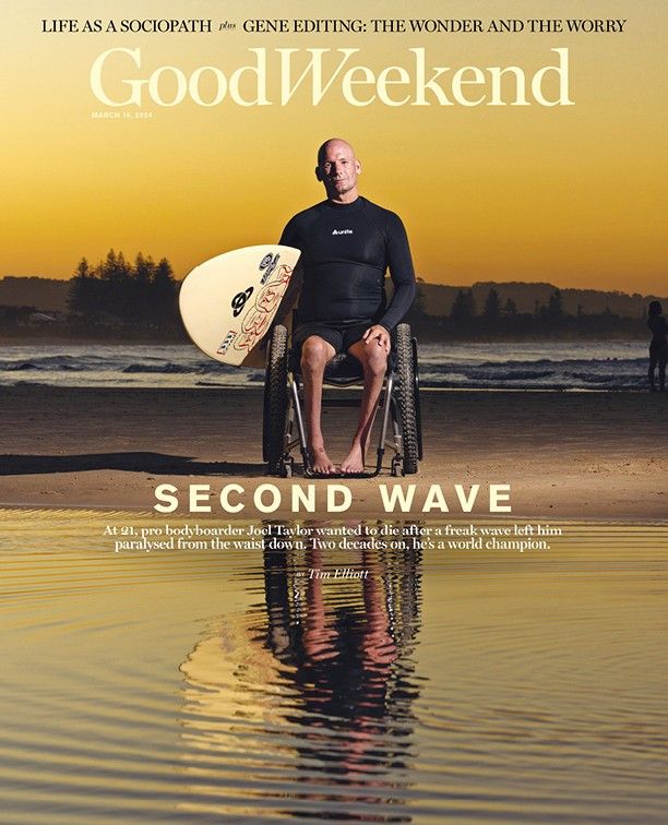 Joel Taylor was a promising young bodyboarder until a rogue wave left him paraplegic. He didn’t get back into the surf for nearly two decades. Now he’s the para surfing champion of the world. ✍️ Tim Elliott 📸 Paul Harris smh.com.au/national/the-m… ⁠