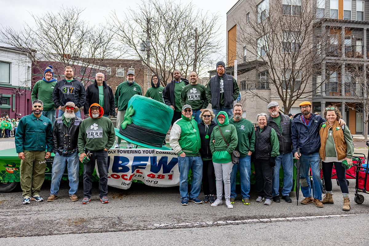 ibew481's tweet photo. #IBEW Local 481 marched in downtown Indianapolis's 42nd Annual #StPatricksDay Parade earlier today. Thanks to all who joined us! ☘️ https://t.co/otm2mp9Wkx