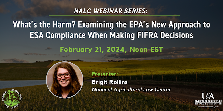nataglaw's tweet image. EPA is developing a new policy for how it will conduct #ESA consultations when carrying out #FIFRA actions. Brigit Rollins discusses what we know about the policy so far in our latest webinar. Check out the recording on our website: nationalaglawcenter.org/webinars/epa-f…