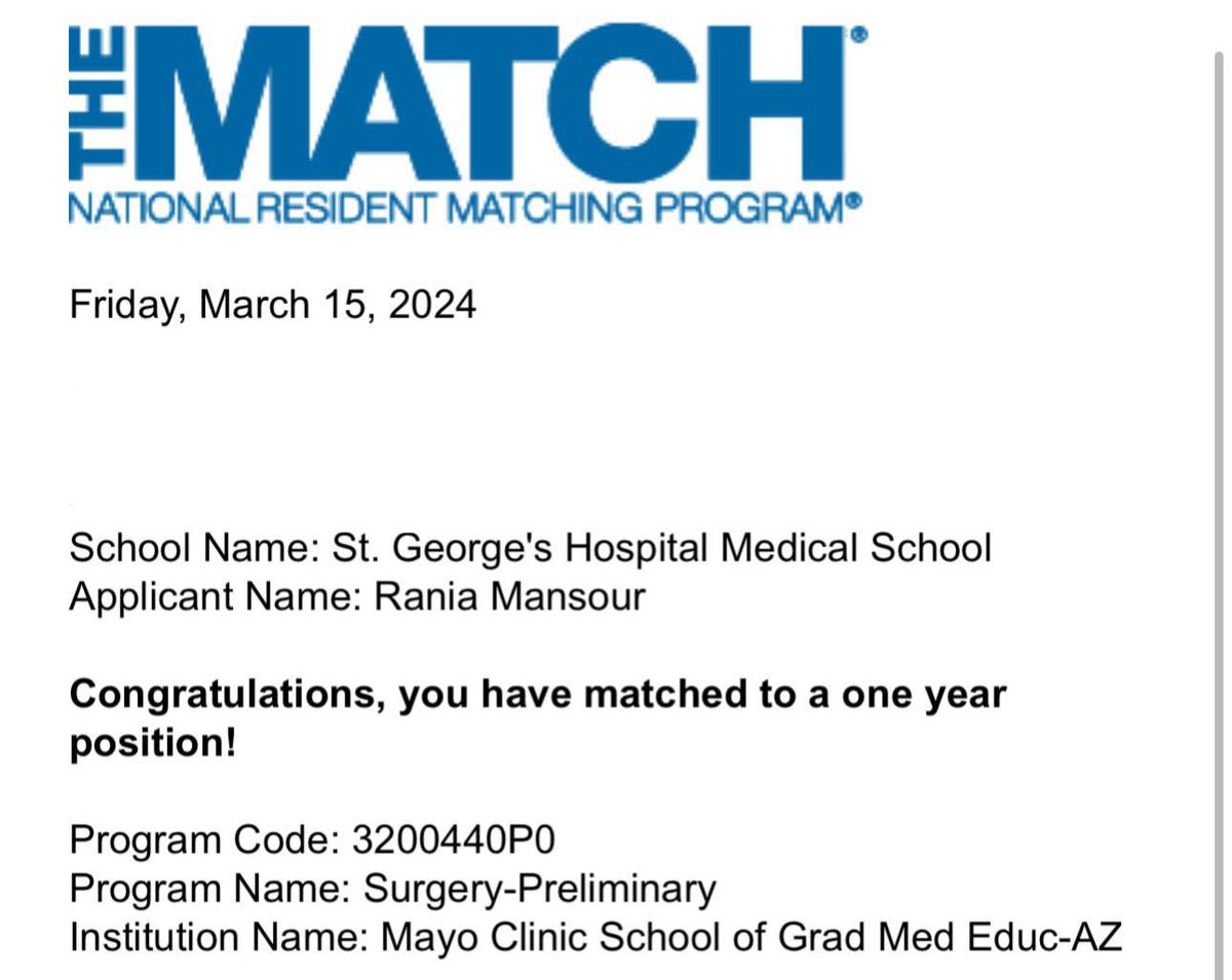 And so the journey continues! Cannot wait to join the family at @MayoAZSurg !! Excited, blessed, and thankful for the community that got me this far 🫂 الحمد لله ✨ #Match2024 #GenSurgMatch2024