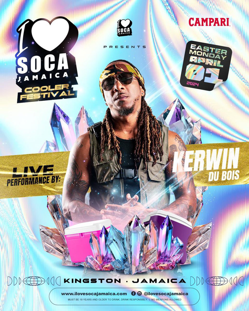This EASTER MONDAY, get ready to document we as welcome the man, the myth, the legend <a href="/kerwindubois/">Kerwin Du Bois</a> back to the iLS Jamaica stage 🔥 🇹🇹 

<a href="/ilovesocaja/">ilovesocaja</a> ’
COOLER FESTIVAL
Mon April 1st 2024
Kingston 🇯🇲
5pm until

For tickets: ilovesocajamaica.com