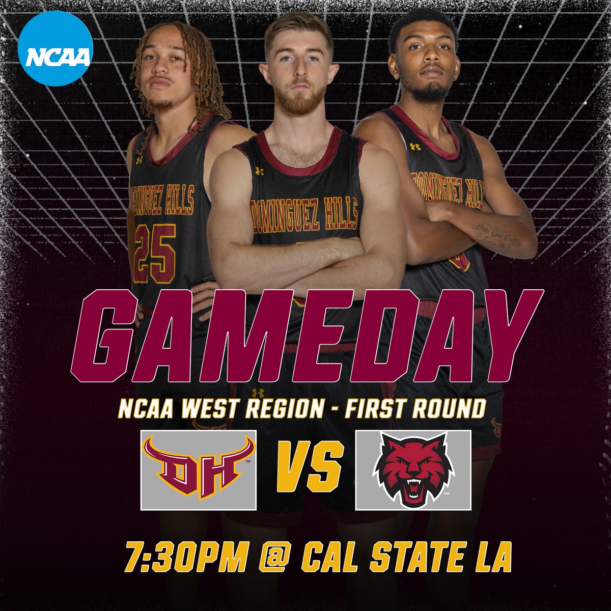 IT'S GAMEDAY!!! @CSUDHmbb will take on Central Washington in the 1st Round of the NCAA West Region tournament! ⏰ - 7:30pm 📍 - Los Angeles 🏟️ - University Gym 🎟️ - bit.ly/3TmRdsS 📺 - bit.ly/3v5oocd 📊 - bit.ly/3uFfG4i #MarchMadness