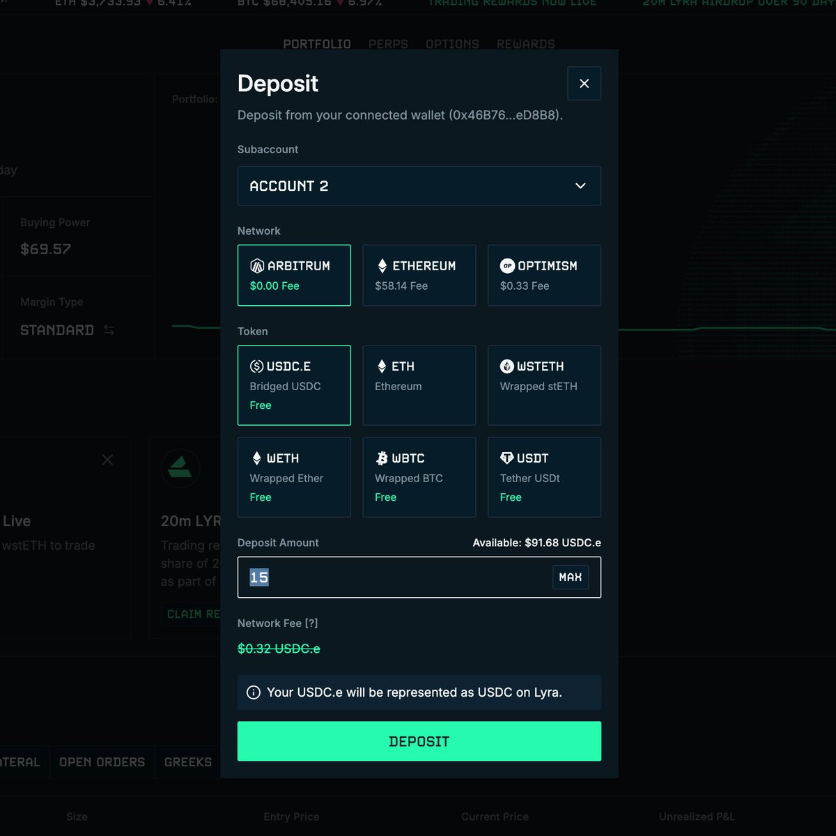 DeriveXYZ's tweet photo. Free deposits from Arbitrum and Optimism

Following the Dencun upgrade and a massive reduction in gas fees on L2s, Lyra is now sponsoring all deposits from @arbitrum and @Optimism.

Onboard to Lyra with zero gas fees in under 2 minutes.