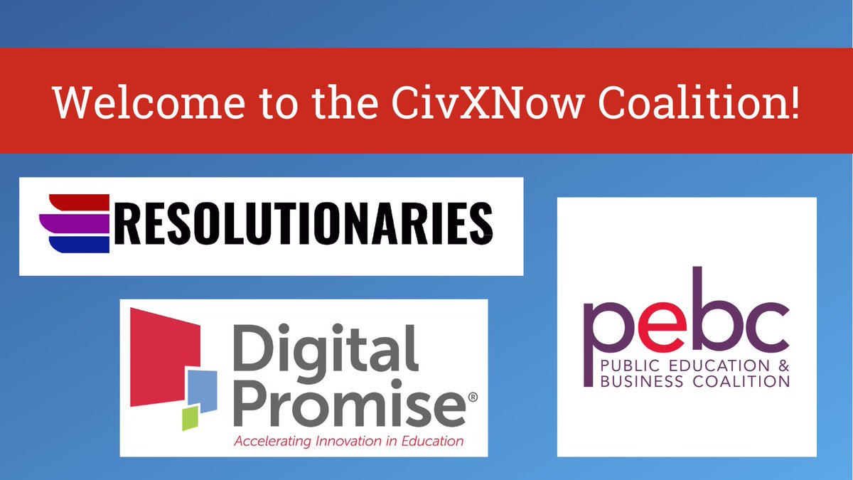 CivxNow's tweet photo. On the final day of #CivicLearningWeek, we are thrilled to welcome three additional #CivXNow Coalition members - and see how our movement continues to grow! Looking forward to working together, @Resolutionarie1, @PEBCorg, and @DigitalPromise https://t.co/Wt6eHfX5Ne