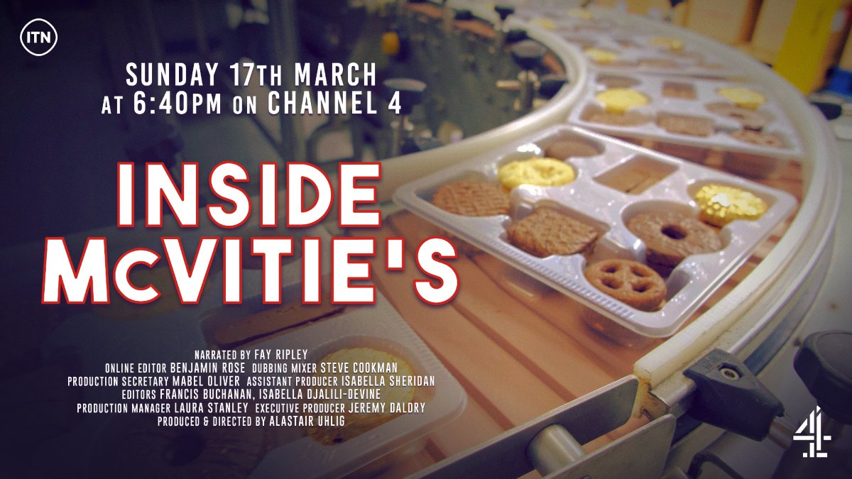 Don't miss 'Inside McVitie's' this Sunday at 6.40pm on @Channel4. @ITNProductions new @McVities documentary charts the development and launch of the White Chocolate Digestive. There is a lot riding on its success... will it impress the shoppers?