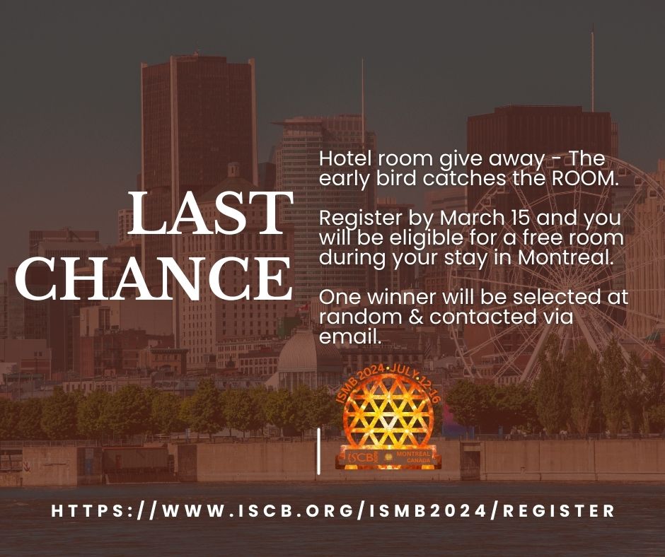 Register today for ISMB 2024 and you may be the lucky one chillin' in a complimentary hotel room for the duration of the meeting. iscb.org/ismb2024/regis…