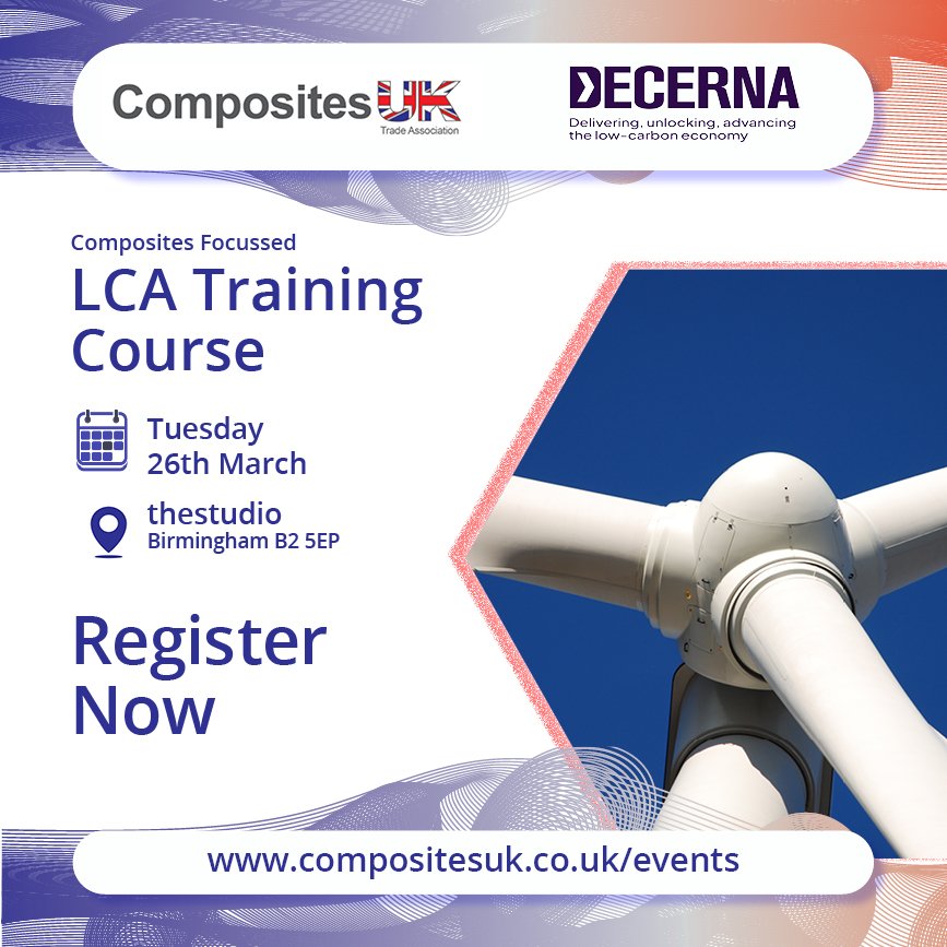 Have you booked your place? Spaces are Limited! We look forward to welcoming you to the Life Cycle Assessment (LCA) of Composites training course, delivered by Decerna 📅 Tuesday 26th March 📍 thestudio, Birmingham More details: compositesuk.co.uk/events/composi…