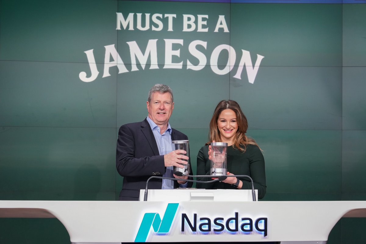 NasdaqExchange's tweet photo. Cheers to @JamesonWhiskey and @PernodRicardUSA as they ring in #StPatricksEve! 🛎️🍀
@PernodRicardUSA, makers of best selling Irish whiskey brand @JamesonWhiskey have come together at the @NasdaqExchange Opening Bell to kickoff #StPatricksEve, a new holiday created by Jameson to kickoff #StPatricksDay in Times Square on Saturday, March 16th. Cheers to @JamesonWhiskey and @PernodRicardUSA, we are thrilled to celebrate with you at MarketSite today!