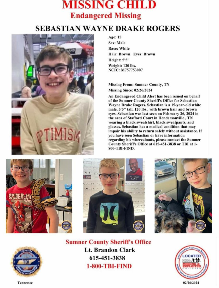 ⚠️ Have you seen this child?⚠️
🔊If you know something, say something 📞
#AmberAlert #SebastianRogers #SumnerCounty #Tennessee