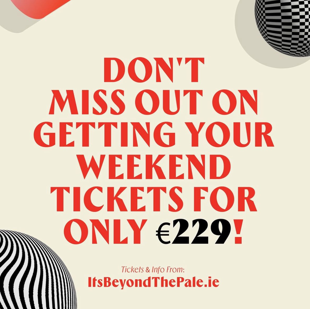 🚨 LAST CHANCE🚨 TONIGHT at 10 PM, our 3-Day Camping ticket prices will rise! 🎟️ Grab your weekend pass for Beyond the Pale now for just €229 before they go up! Or opt for our instalment plan and secure your spot with just €65 upfront. Don't miss your chance to join the