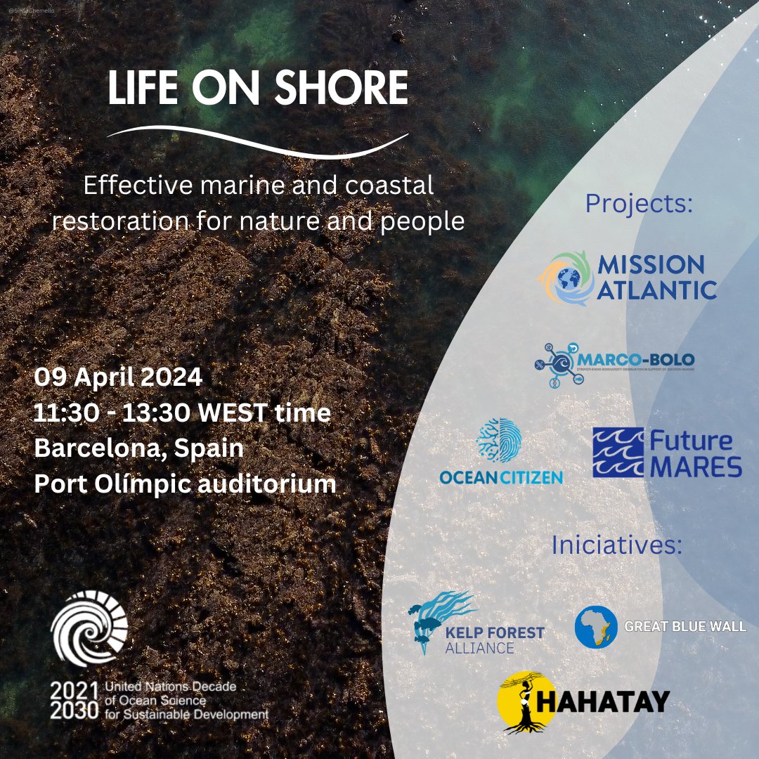 Come join us at the satellite event 'Life on Shore: Effective Marine and Coastal Restoration for Nature and People' at the #UNOceanDecade with @MARCOBOLO_EU @oceancitiz @FutureMares @WetlandsIntEA @KelpAlliance and NGO Hahatay! ➡️Registration: rb.gy/33bnvu