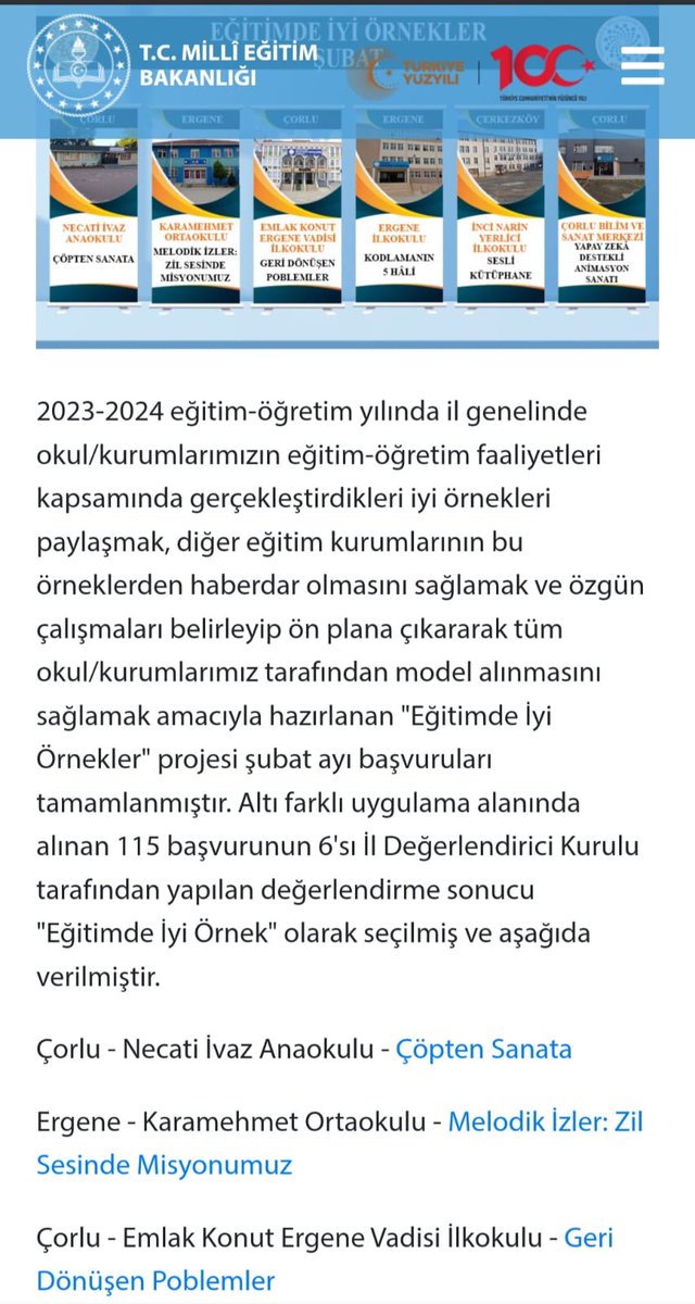 Harezmi ekibimizin yapmış olduğu ''Geri Dönüşen Problemler'' projesi Tekirdağ İl MEM'nün Eğitimde İyi Örnekler projesinde 115 başvurunun içersinde 'Eğitimde İyi Örnek' olarak seçilmiştir.Emeği geçen Öğretmen ve öğrencilerimize teşekkür ederiz. @Murat_Eren @ersanulusan @hete61