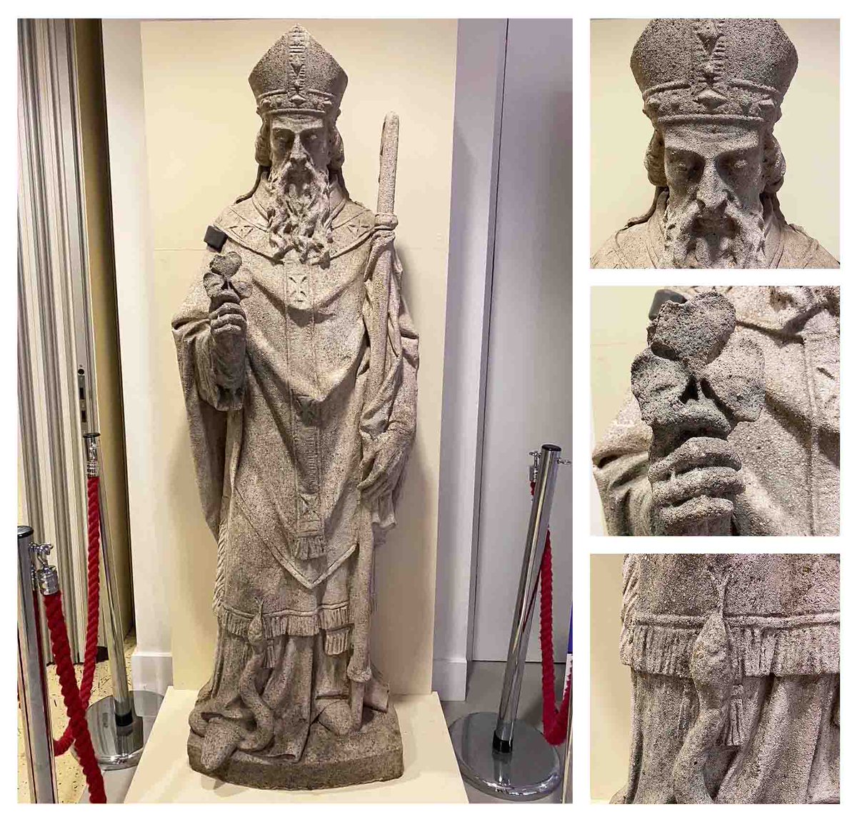 This statue of St Patrick was taken from St Illtyd's Catholic Boy's Grammar School in Splott, when the building was demolished in 2016. With some care from @CUConservation it is now on display in our City Lab gallery. #StPatricksDay